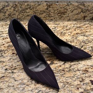 Zara Navy Blue Pinstripe Heels